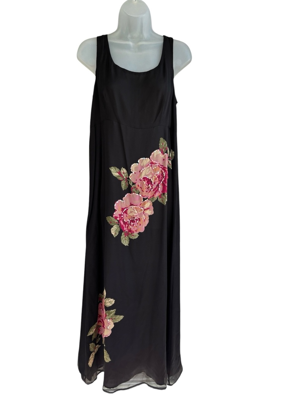 Vintage 2 Piece Robbie Bee 100% Silk Black Floral Sequin Dress Size 8 Whimsical - Picture 6 of 11